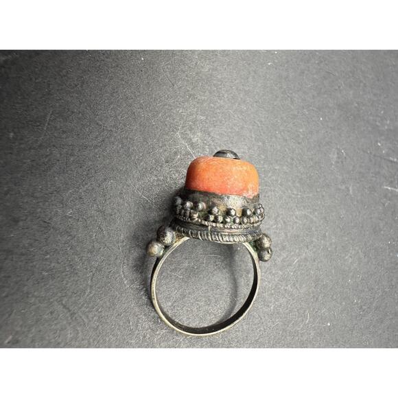 m58071514557_5.jpg Vintage Bawsani Yemen Tribal Silver Tone Red Coral 12.5mm Statement Ring Sz 7.75